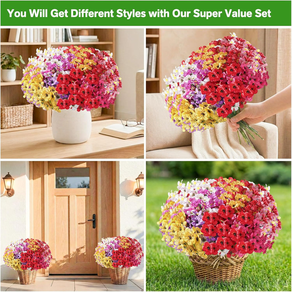 Powbrace 22 Pack Artificial Flowers for Outdoor Indoor Fake Plants, Faux Silk Flowers for Outdoors Outside Front Porch Hanging Planter Window Box Garden Spring Decoration(Multi-Colour)