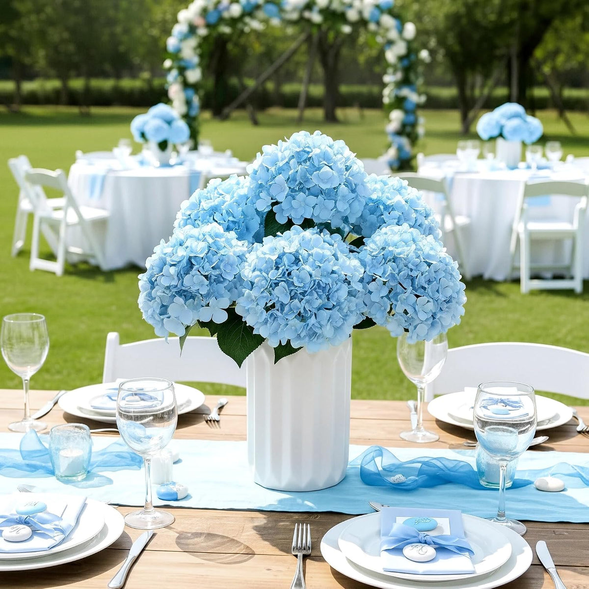 auihiay 6 bundles blue hydrangea artificial flowers for, front angle view