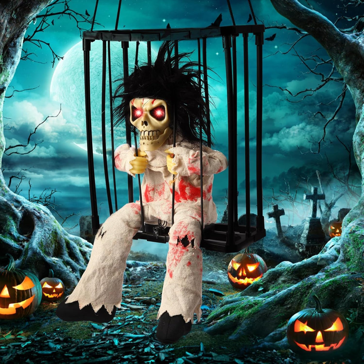 Animated Halloween Decorations, Skull Ghost Hanging Decoration Prop, Scary Sk...