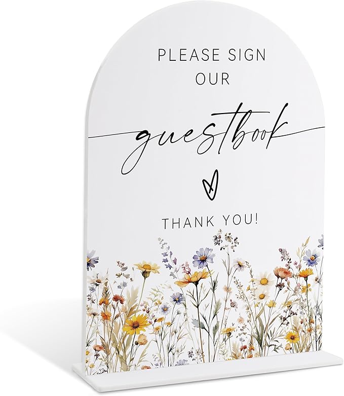 Wedding Signs for Ceremony and Reception, Boho Floral Please Sign Our Guestbook, Wedding Signage with Stand, Bridal Shower Table Centerpieces, Supplies for Engagement Reception and Event Party, 32