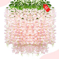 24 Pack Light Pink Wisteria Hanging Flowers, 3.4 Ft Fake Hanging Flowers, Artificial Wisteria Garland Vines for Wedding Room Backdrop Outdoor Patio Garden Decoration