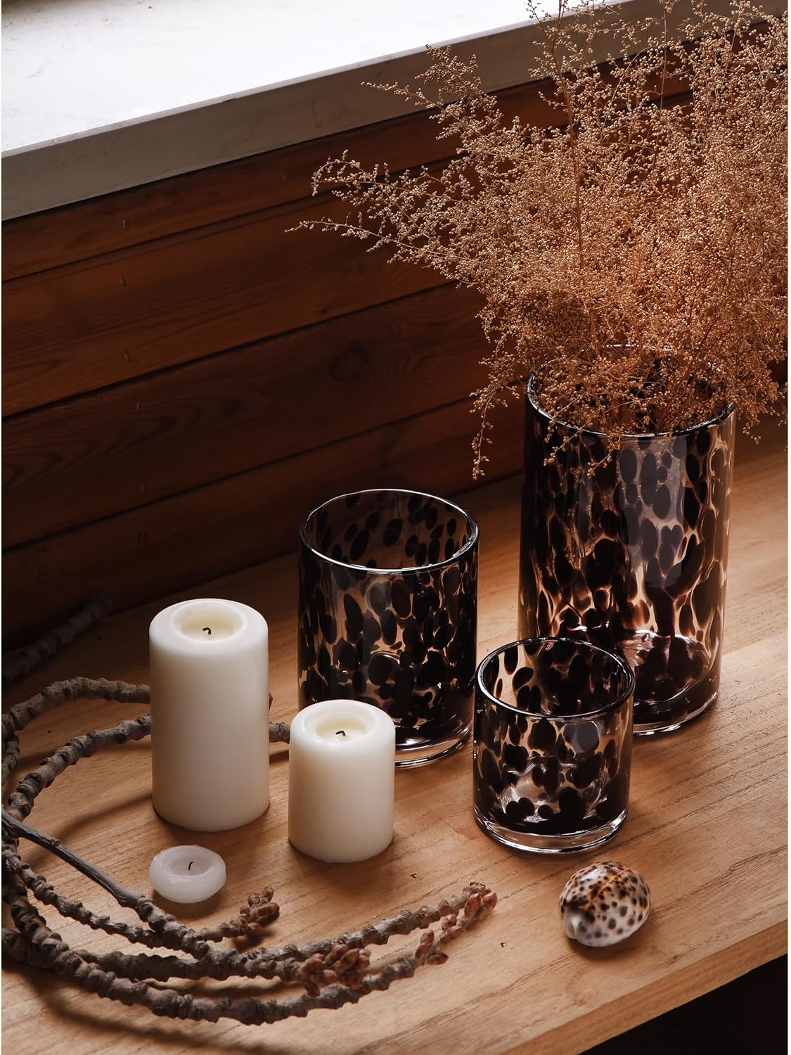 Glass Hurricane Candle Holder Set, Black Tortoise, 3 Piece