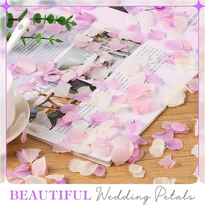 2500 PCS Purple and White Hydrangea Petals 100% Natural Real Flower Petals for Wedding Aisle, Flower Girl Scattering Flowers, Will You Marry Me, Romantic Night, Proposal, Anniversary, Special Night