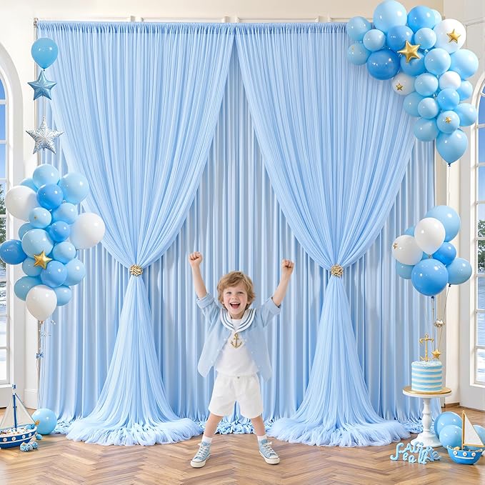 Baby Blue Tulle Backdrop Curtain for Parties Wedding,10ft x 10ft Wrinkle Free Curtain Backdrop,2 Layer Drapes for Backdrop,Polyester Back Drop for Bridal Shower Birthday Baby Shower Photography