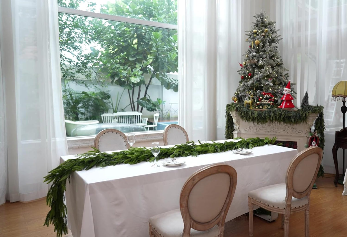 12ft (2pcs 6ft) extra full christmas garland real on a desk or shelf