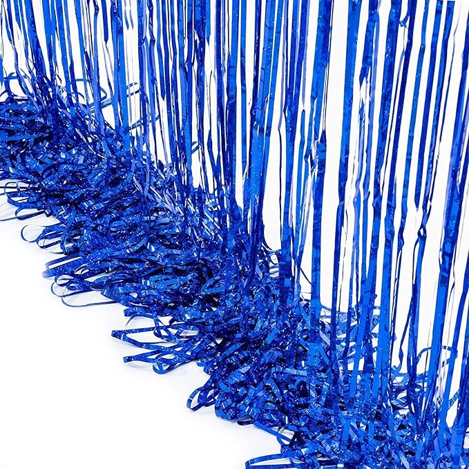 Foil Fringe Curtain Party Decorations - Black Blue Metallic Tinsel Photo Booth Backdrop Party Steamers Curtains for Birthdays Christmas New Years Homecoming Decoration