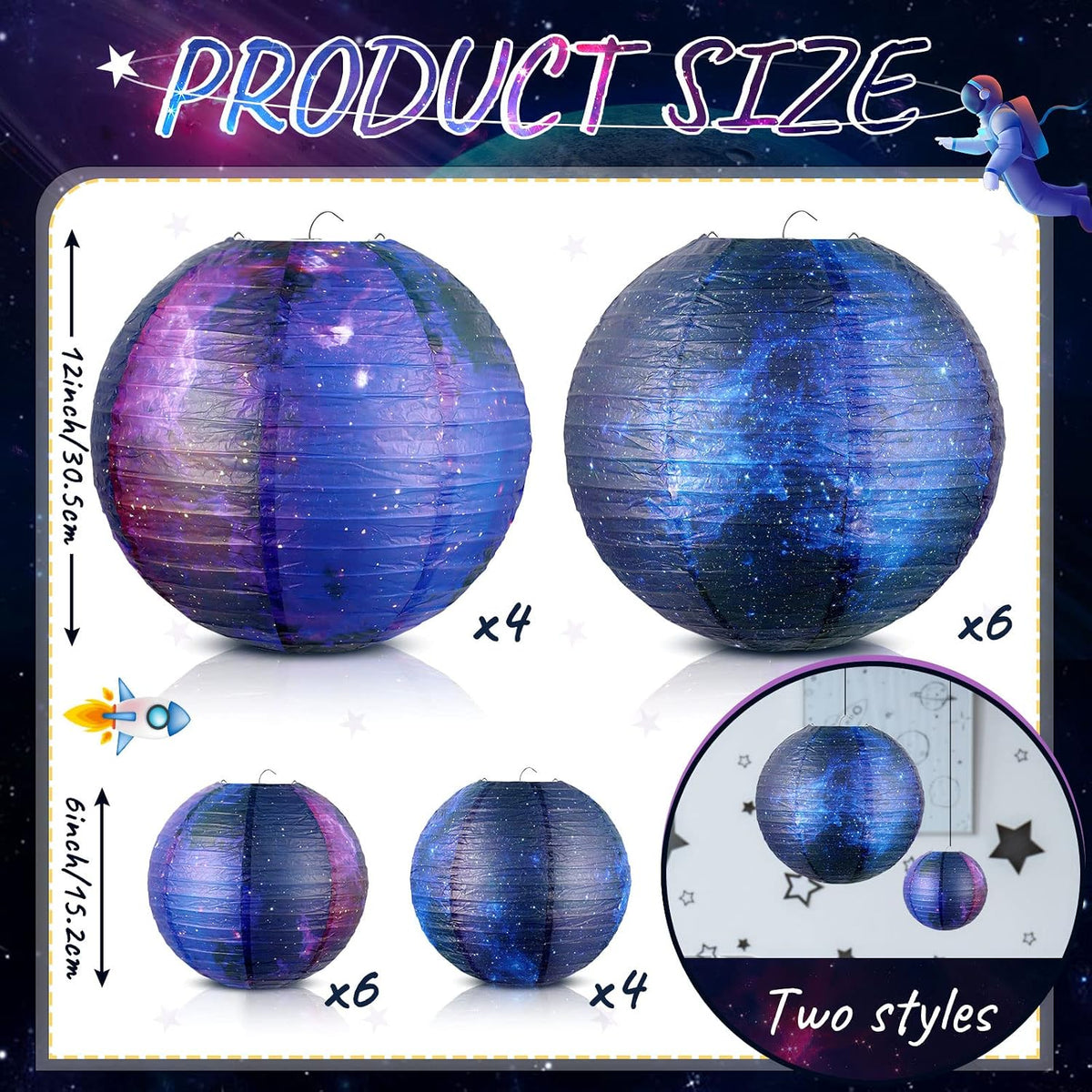 Hortsun 20 Pcs Galaxy Paper Lanterns Space Themed Hanging Party Decorations