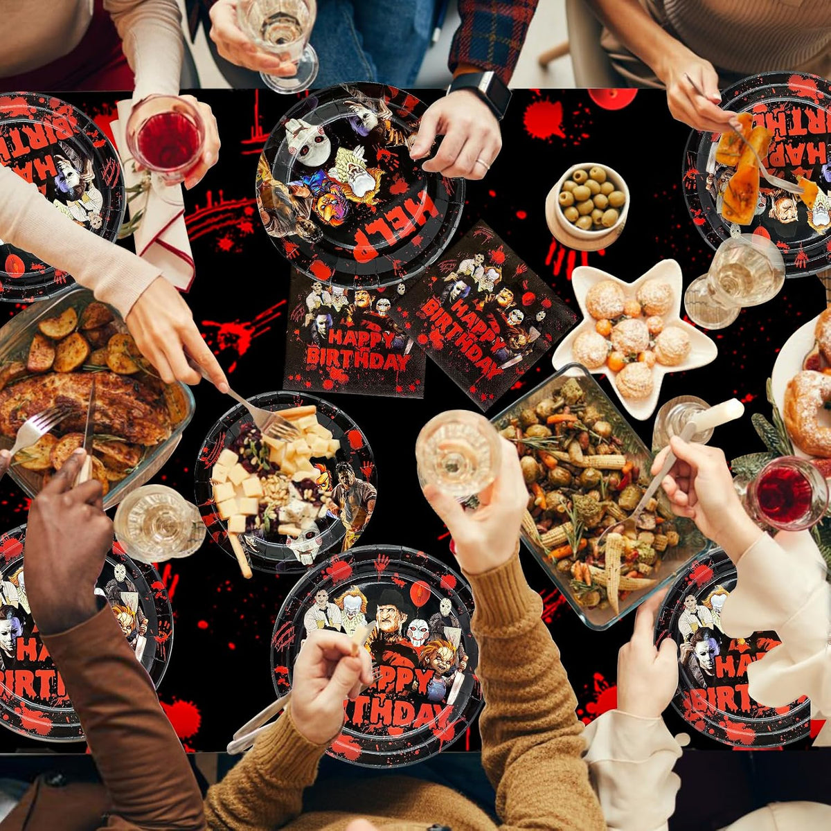 164 Pcs Horror Birthday Party Decorations Horror Movie Birthday Banner Happy ...