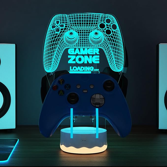 Light up Headset and Controller Stand, 16 Colors 3D LED Lights Gamepad Headphone Holder with Remote Control, Game Controller Hanger for All Universal Gaming PC Accessories