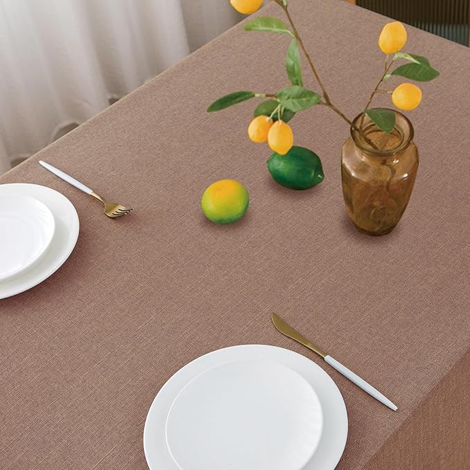 NLMUVW Mocha Linen Tablecloth Rectangle Tables 108 Inch, Textured Table Cloth Farmhouse Table Cover for Kitchen Dining Coffee, 54 x 108 Inch