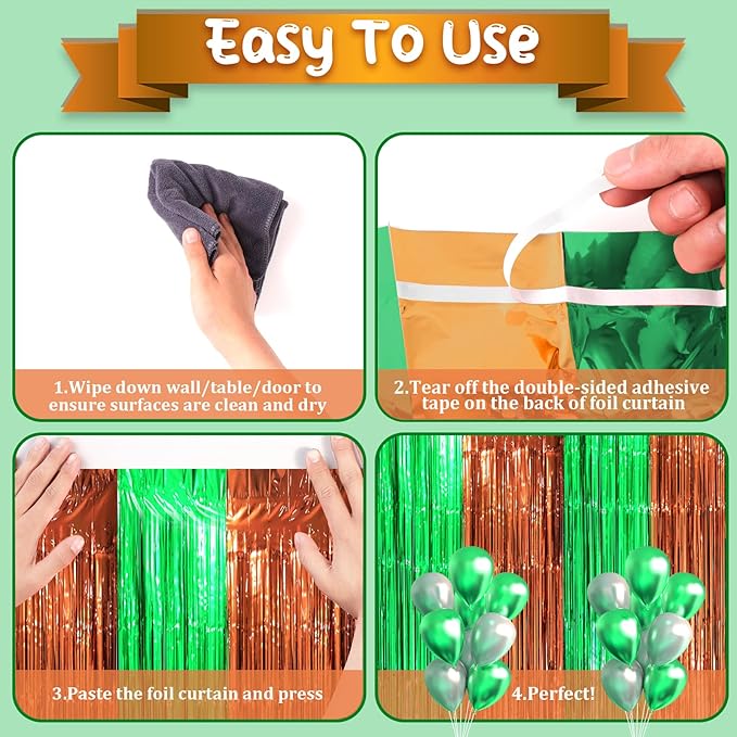 2 Pack Green and Brown Foil Fringe Backdrop Curtains, Tinsel Streamers Party Decorations, Fringe Backdrop, Door Shimmer for Super Bowl or Birthday Party