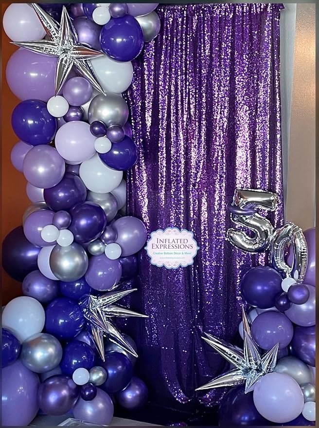 ShinyBeauty 4FT x 7FT Purple Sequin Backdrop | Photobooth Background | Wedding & Event Decor | Rustic & Elegant Sequin Fabric | Perfect for Photography & Parties | Durable Sequin Curtains