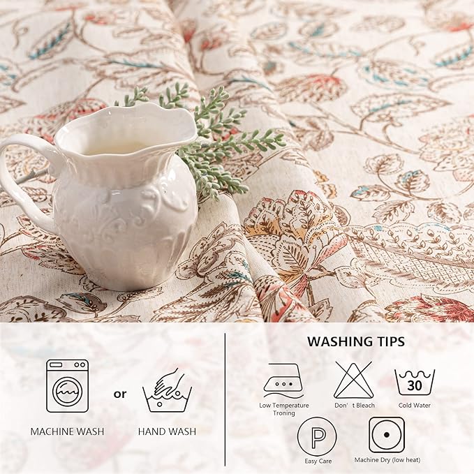 MYSKY HOME 60x120 Rectangle Tablecloth Linen Farmhouse Tablecloth Waterproof Decorative Fabric Table Cloth for Indoor&Outdoor, Floral Brown Tablecloth for 4 Feet Table, Washable
