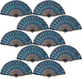 QIRMIZI 10 Pack Fabric Folding Handheld Fans, Perfect for Weddings, Parties, and Dancing,Light Blue