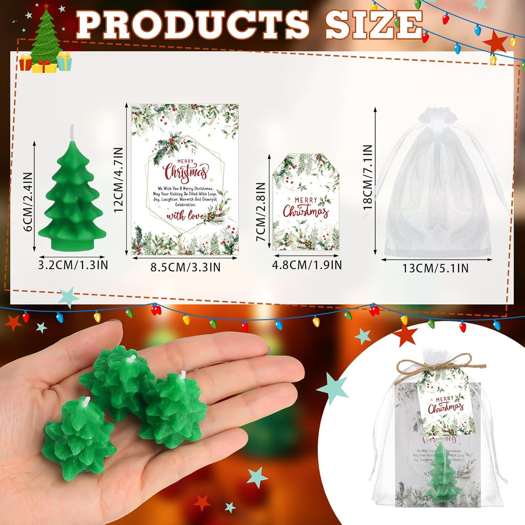 Conelist 24 Sets Christmas Party Favors Christmas Tree Soy Wax Candles with Organza Bag and Cards Bulk Portable Party Favors Xmas Gifts for Guest Celebration Supplies Decor