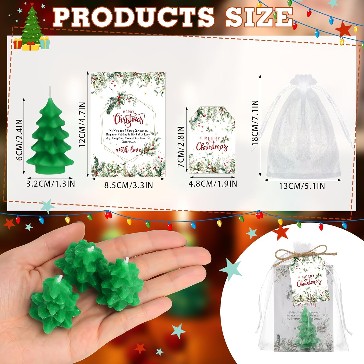 Conelist 24 Sets Christmas Party Favors Christmas Tree Soy Wax Candles with Organza Bag and Cards Bulk Portable Party Favors Xmas Gifts for Guest Celebration Supplies Decor