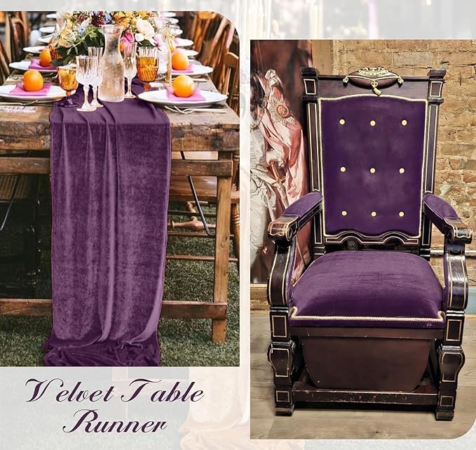 Velvet Table Runner 20 x 120 Inches 10ft Luxurious Thick Soft Velvet Christmas Thanksgiving Wedding Reception Table Runner for Party Reception Decorations(Purple, 1 Pack)