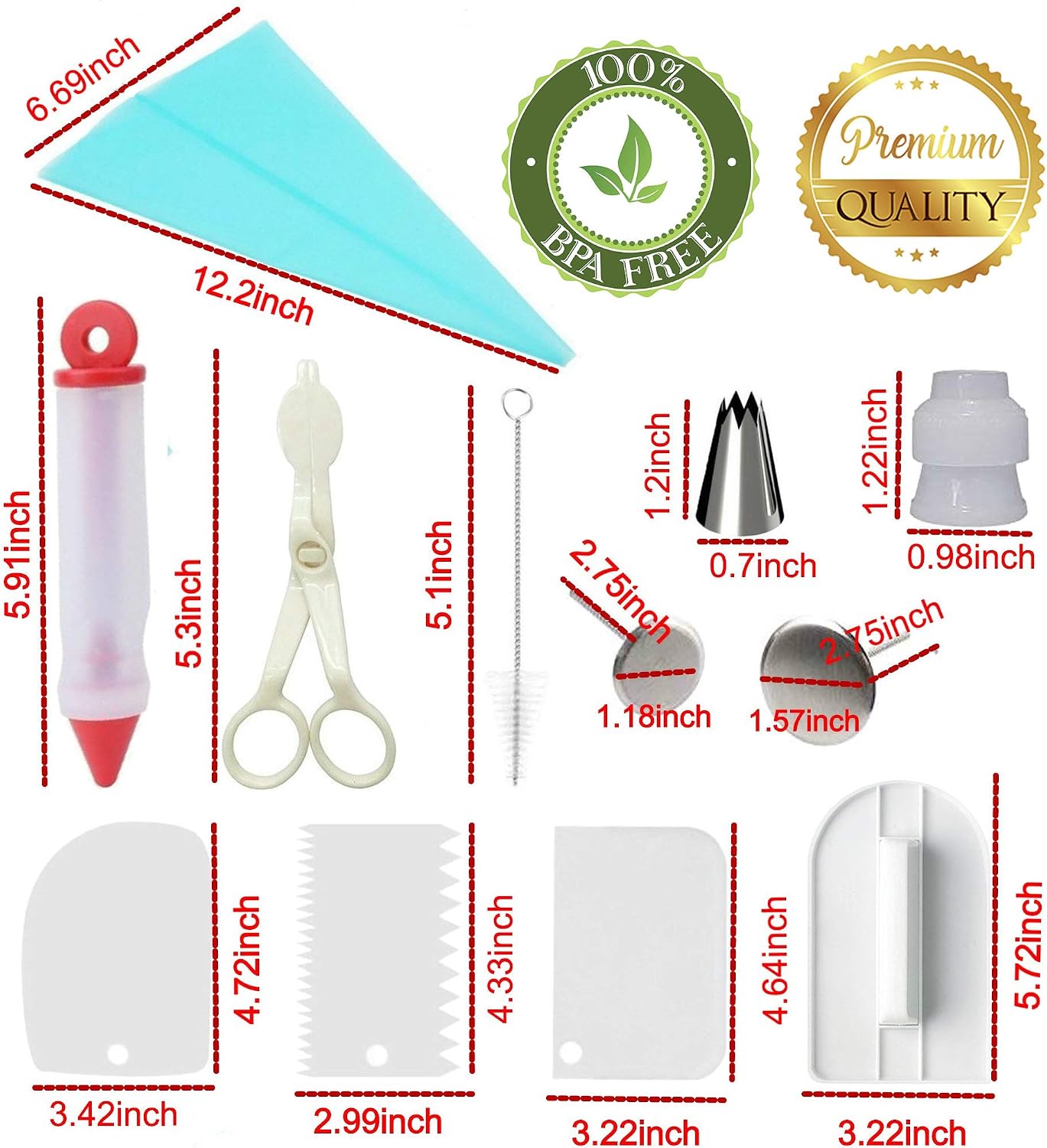 95 pcs Cake Decorating Supplies Kit by Cake Decorating District - includes 48 Icing Tips - Silicone Pastry Bag and Disposable Bags - Spatula Scraper Cutter - Turntable - Silicone Chocolate Candy Mold