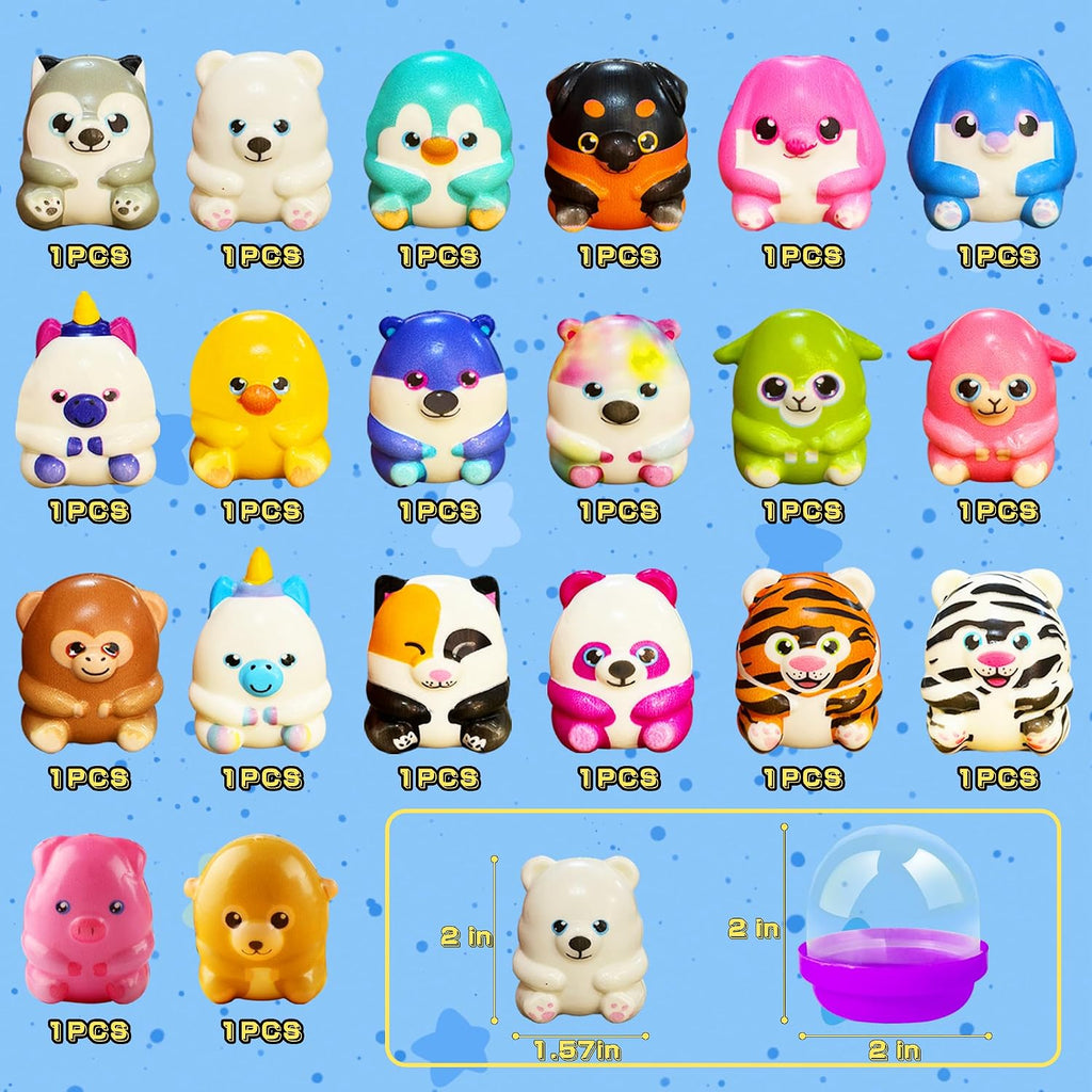 KissFree 20 Pack Animal Squishy Toys in Ready-to-Give Capsules, No Assembly Required, Party Favors for Kids, Goodie Bag Stuffers, Birthday Gifts, Pinata Fillers & Classroom Prizes