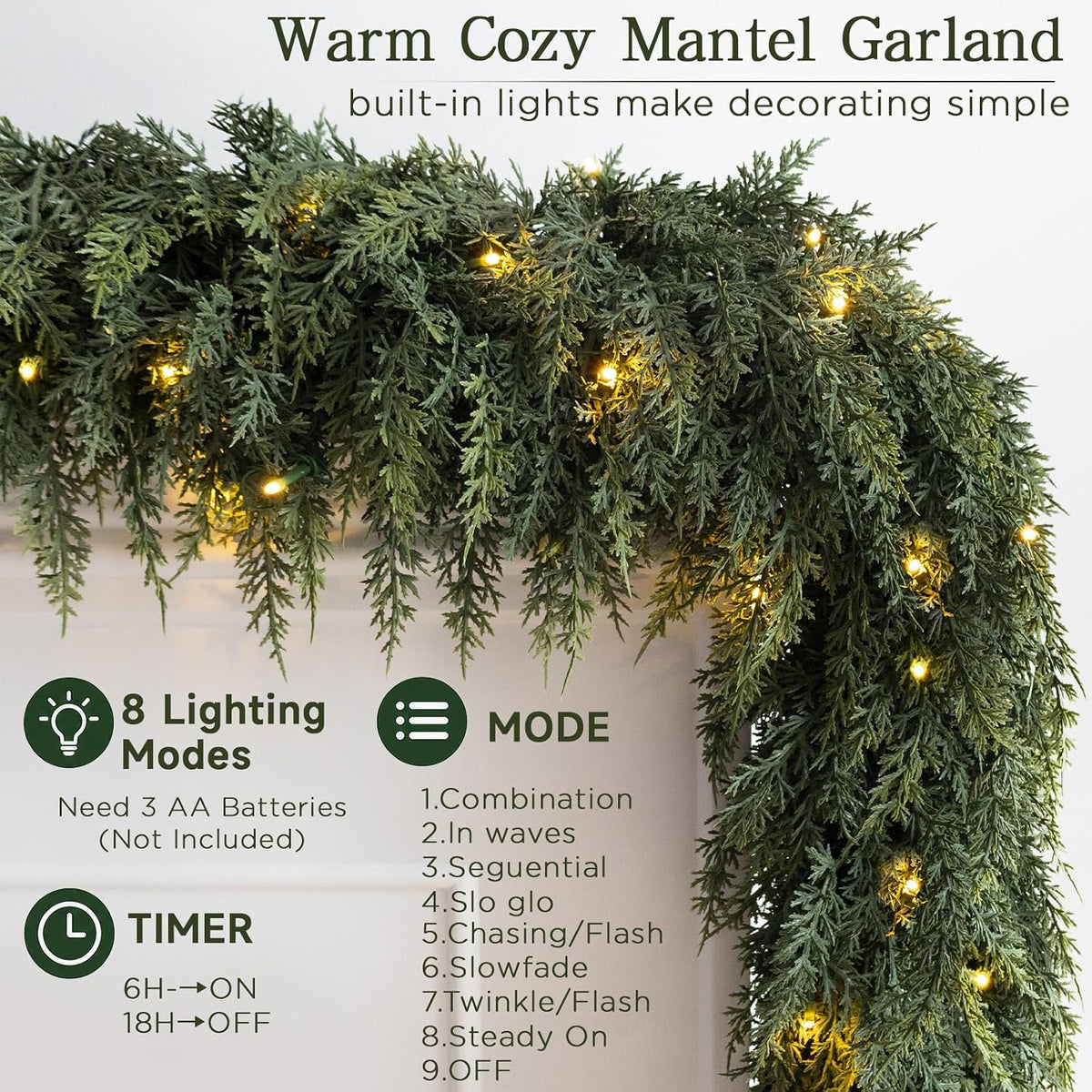 9ft pre-lit christmas garland with lights cedar garland shown in use