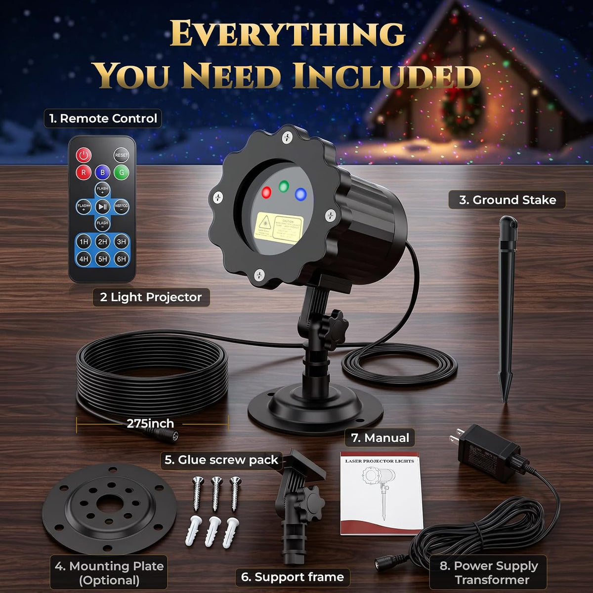 christmas laser light outdoor, 12 effect firefly christma, front angle view