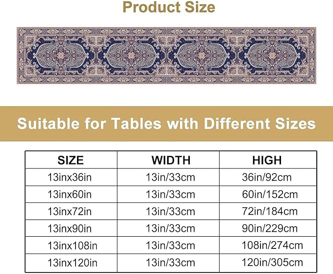 Vintage Boho Floral Table Runner, French Rustic Country Farmhouse Purple Golden Bohemia Flower Pattern for Home Kitchen Table Decor Dining Coffee Room Party Decor 13x108in