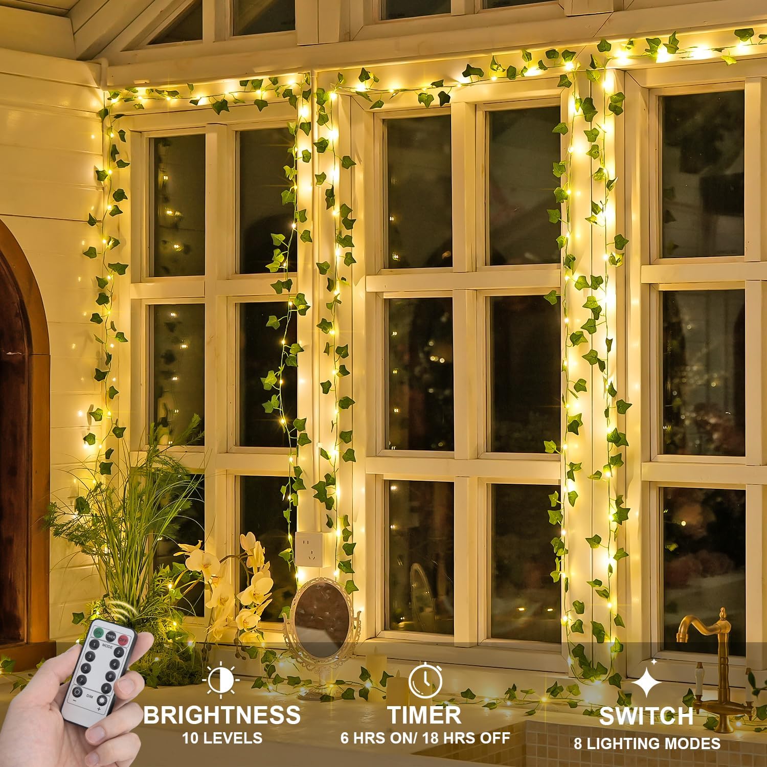 JMEXSUSS 100 LED Vines with Fairy Lights USB/Battery Operated, 33 FT Ivy Vine Lights with Remote, Fake Leaf String Lights for Bedroom Classroom Wall Dorm Garden Wedding Decor (Warm White)