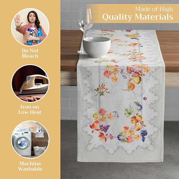 Maison d' Hermine Table Runner 100% Cotton Single Layer Table Runners 108 inches Long for Thanksgiving Christmas Decorations Home Kitchen Dining Party Wedding (Fruit D'Hiver, 14.5" x 108")