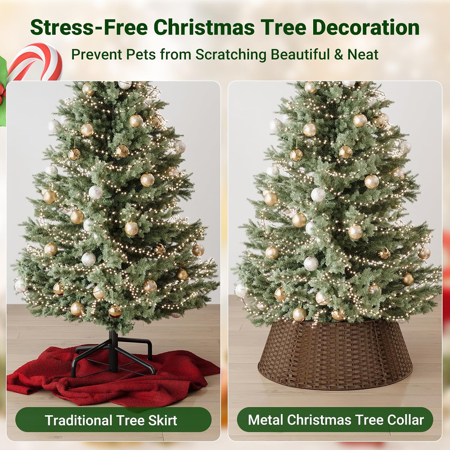 ELYKEN Wicker Christmas Tree Collar for 7.5 ft Trees, 28 Inch Woven Xmas Tree Skirt, Stylish Rustic Farmhouse Basket for Tree Base Cover with Cord Cut-Out for Pencil Tree, Brown