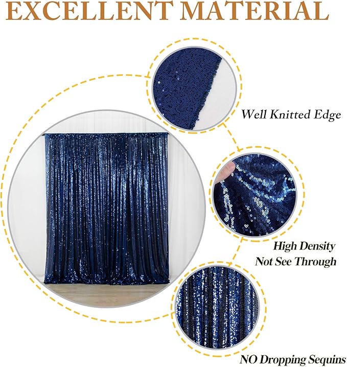 ShinyBeauty Navy Blue Backdrops 2 Pieces Sequin Curtains 4FTx7FT Photograph Background Shimmer Curtain Panels Sequins Fabric Glitter Backgrounds for Wedding, Party, Photobooth Decor