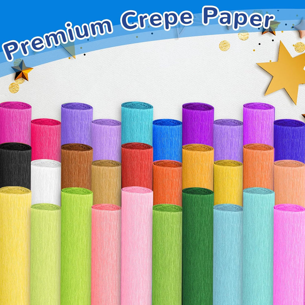 Crepe Paper Streamers 30 Rolls, 10 x 98Inch 30 Rainbow Colors | Crepe Paper Sheets for DIY Gift Colourful Paper Flower Wrapping Paper Crafts Birthday Wedding Holiday Party Decorations