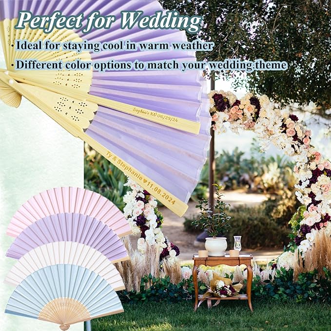 10pcs Personalized Purple Folded Hand Fans, Custom Folding Hand Fans for Wedding Guests, Wedding Gift Party Favors Church Fans Handheld, Birthday Party Supplies Bridal Shower Gifts