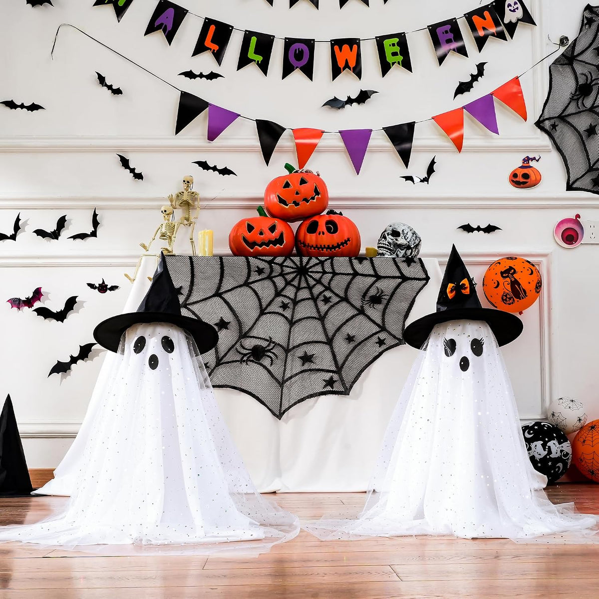 aygxu 2pcs halloween decorations indoor,ghost decor with string, front angle view