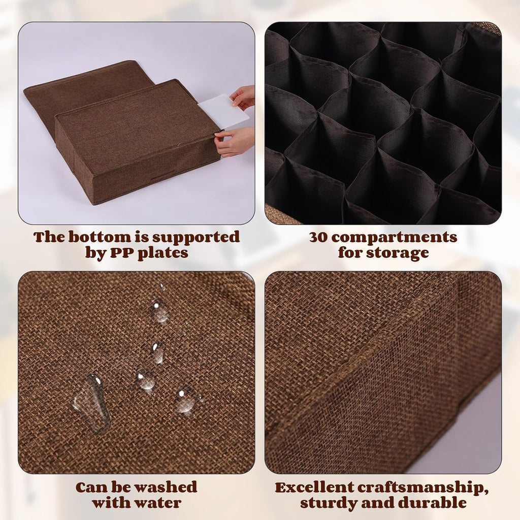 1 Pcs Light Bulb Organizer Storage Box Ornament Storage with 30 Dividers Foldable Bulbs Organizer with Lid Sturdy PP Board Fits Various Standard Dustproof Fabric Case for Home Vbs (Coffee)