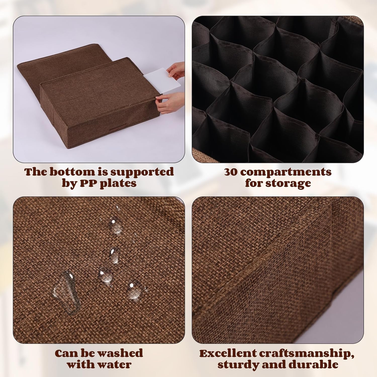 1 Pcs Light Bulb Organizer Storage Box Ornament Storage with 30 Dividers Foldable Bulbs Organizer with Lid Sturdy PP Board Fits Various Standard Dustproof Fabric Case for Home Vbs (Coffee)