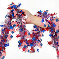 Yuubin 4th of July Garland American Flags Star Tinsel Patriotic Red White and Blue Garland Independence Day Decoration,for Memorial Day Home Indoor Outdoor Party Stairs Fireplace Golf Cart Decor