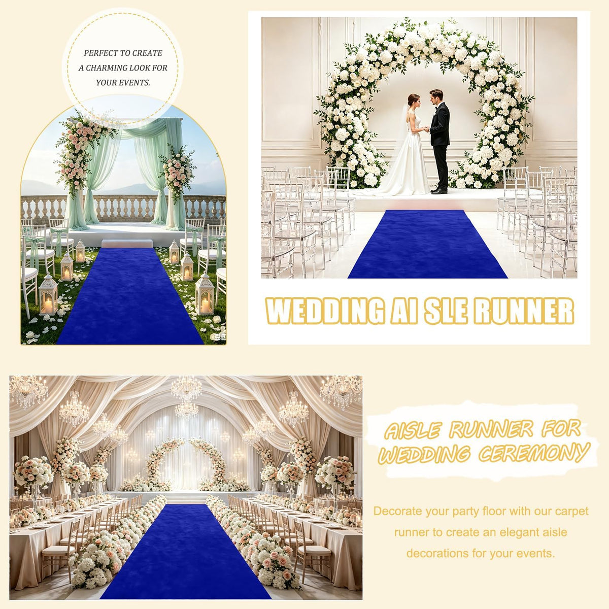 Blue Aisle Runner for Wedding Ceremony 48" x20FT Wedding Aisle Runners R...