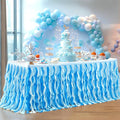 Partisky Ocean Blue Tulle Tutu Ruffle Curly Willow Table Skirt for Rectangle Table 9ft,Under The Sea Baby Shark Themed Table Cloth for Boys Girls Birthday Party or Baby Shower