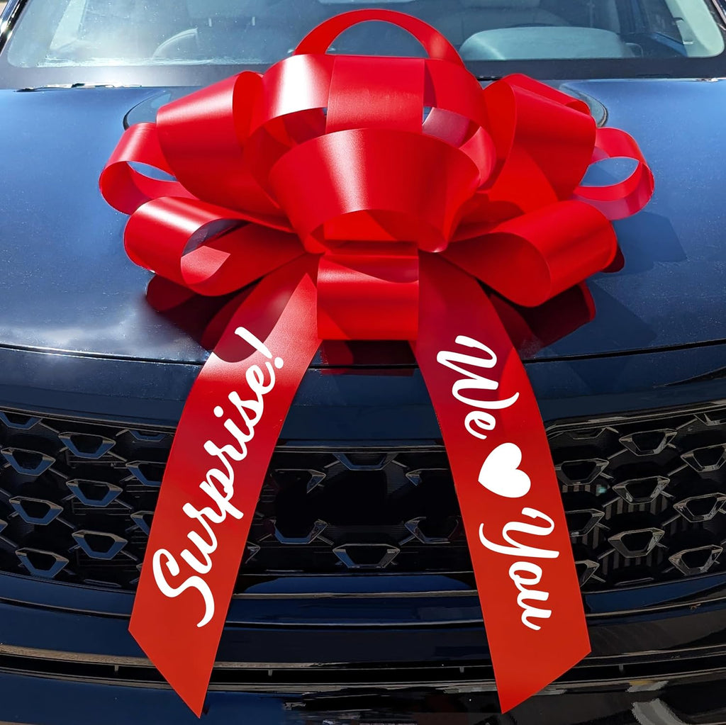 Handmade USA Car Gift Bow Red Surprise We Love You 47 Inch Waterproof Magnetic Adhesive Base Gift Display Decoration American Crafted (red)