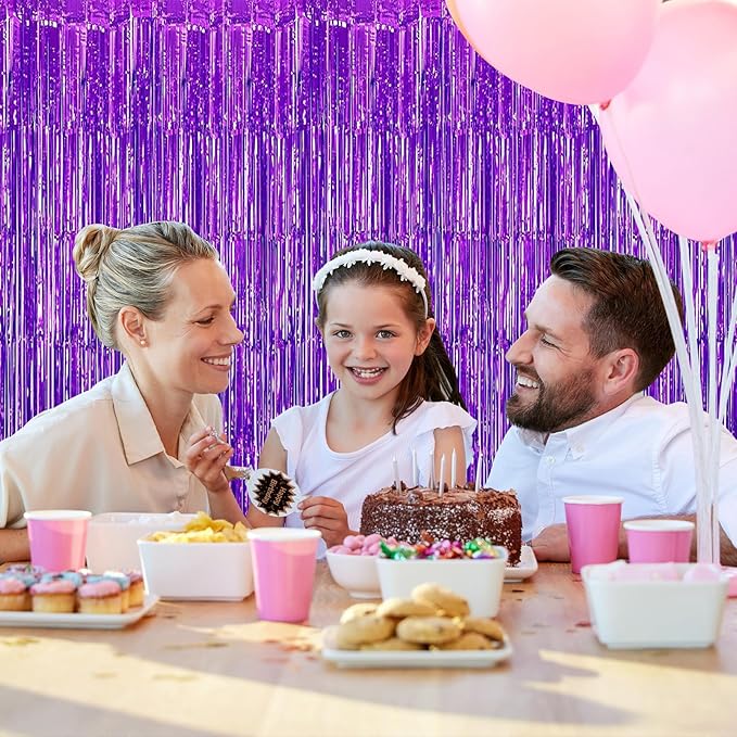 10 Pack Purple Foil Curtain Backdrop 3.2ft x 9.8ft Black Metallic Tinsel Foil Fringe Curtains Streamer Photo Booth Backdrop for Birthday Party Engagement Bachelorette Party Decorations (Purple)