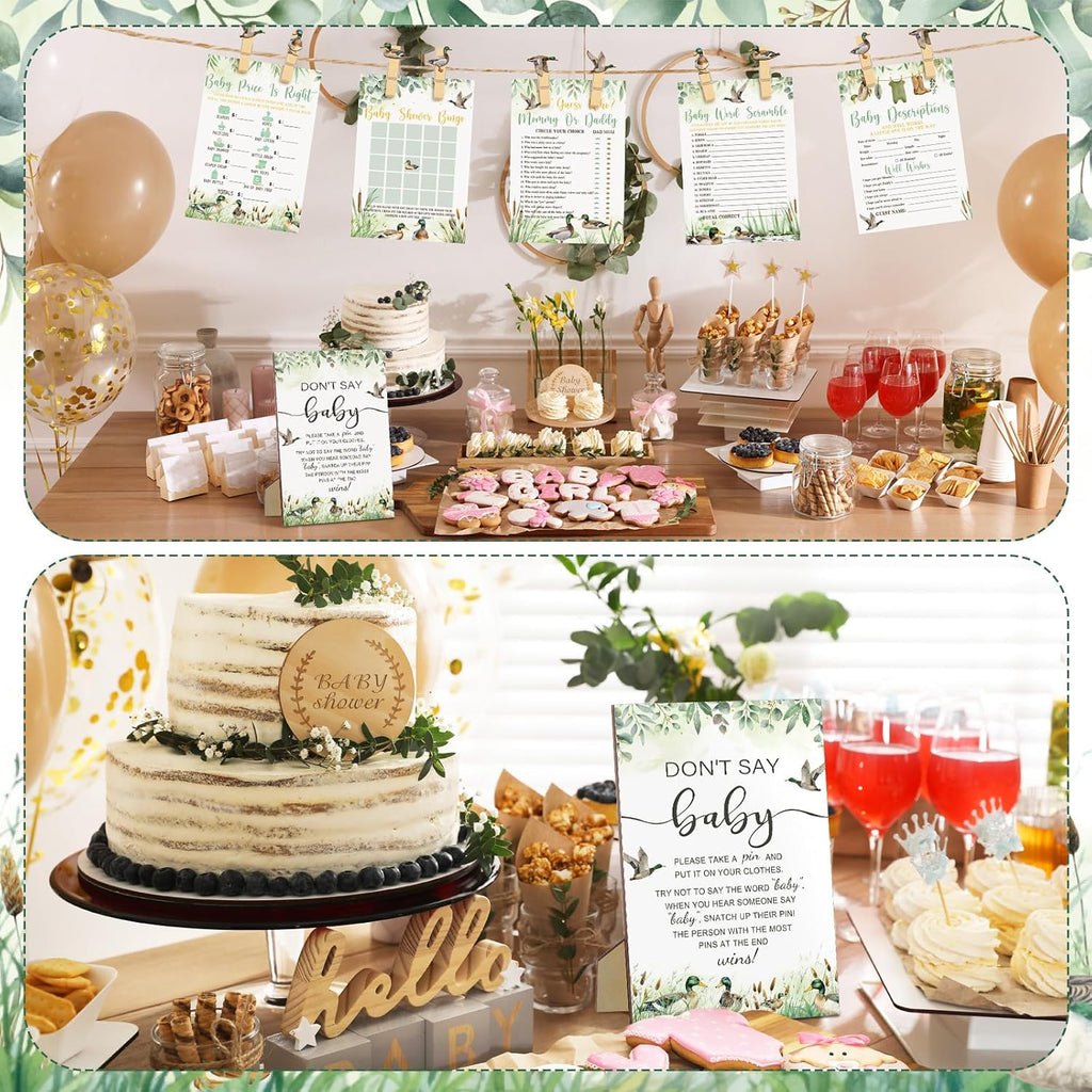 Patelai 321 Pcs Mallard Duck Baby Shower Decorations Duck Hunting a Little Hunter is on The Way Gender Reveal Don't Say Games for Mallard Theme Welcome Baby Shower Party Supplies