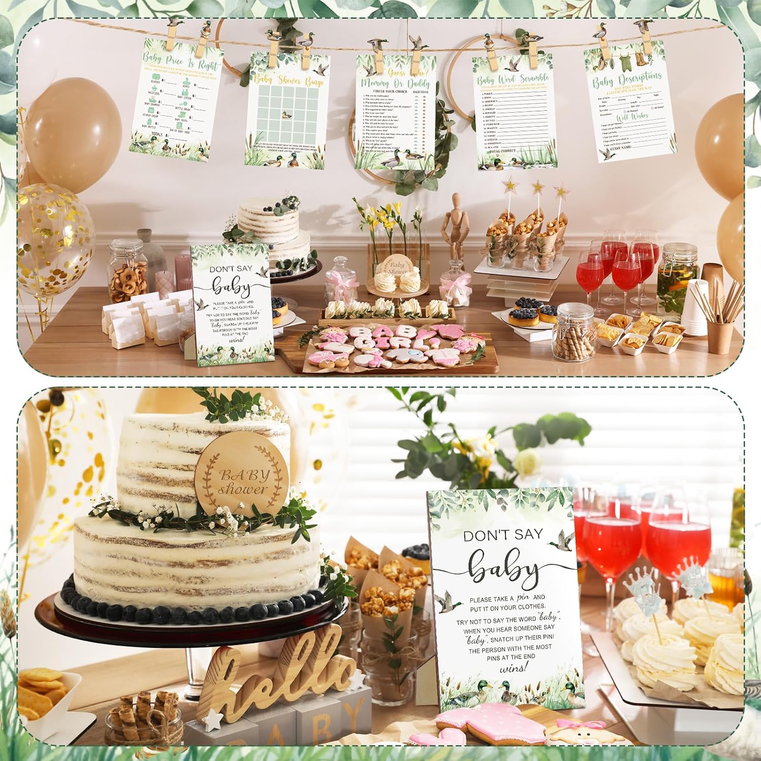 Patelai 321 Pcs Mallard Duck Baby Shower Decorations Duck Hunting a Little Hunter is on The Way Gender Reveal Don't Say Games for Mallard Theme Welcome Baby Shower Party Supplies