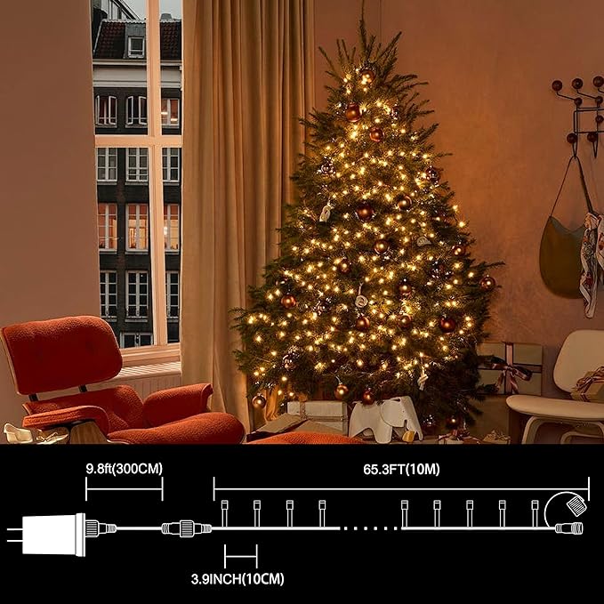 LAMPHOME 33ft Christmas Decorative Mini Lights, 100 LED Transparent Wire Fairy Starry String Lights Plug in, 11 Lighting Modes, for Indoor Outdoor Xmas Tree Wedding Party Decoration (Warm White)