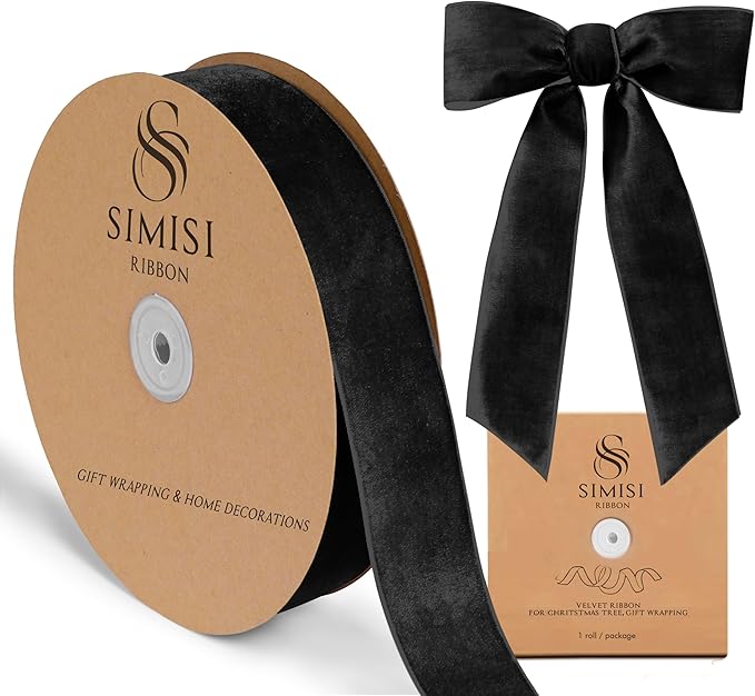 Black Velvet Ribbon 1.5'' 25 Yards for Christmas Tree, Gift Wrapping, Flower Bouquet, Wreath Decorations, Bow Making