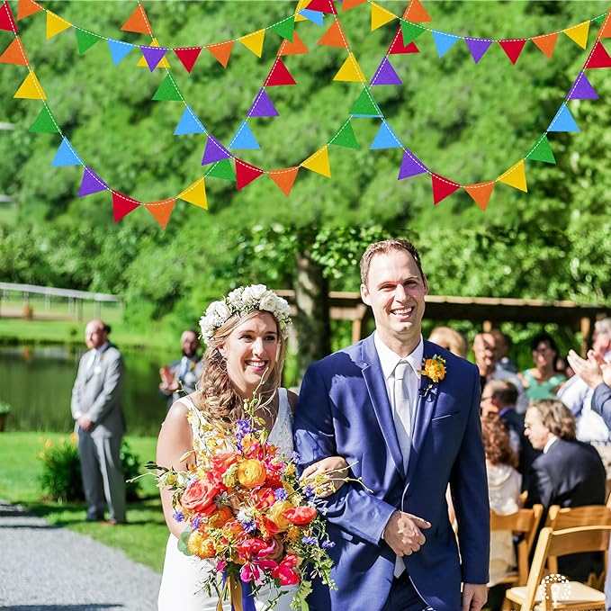 pinkblume Rainbow Party Decorations Colorful Felt Hanging Triangle Mini Bunting Pennant Banner Flag for Birthday Wedding Baby Shower Engagement Carnival Fiesta Festival Party Classroom Nursery Decor
