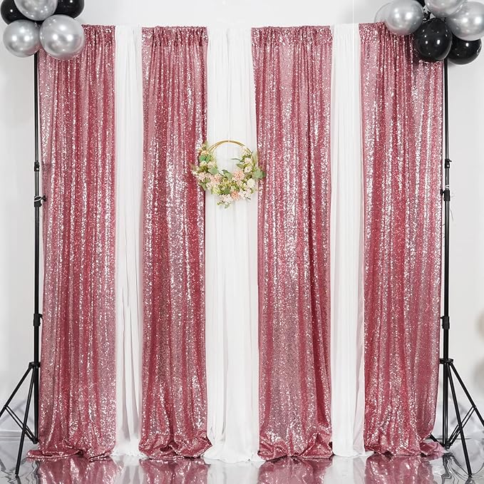 Poise3EHome 2 Panels 2ft x 8ft Fuchsia Pink Sequin Backdrop Curtains for Wedding Party Xmas Decoration