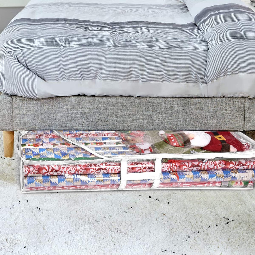 ProPik Wrapping Paper Storage Containers | Gift Wrap Organizer Under Bed 41”x14”x6” Fits 18-24 Rolls Fit Up to 40” Long Roll Wrap Storage Box Holder for Ribbon Bows and Accessories 2 Pack (White)