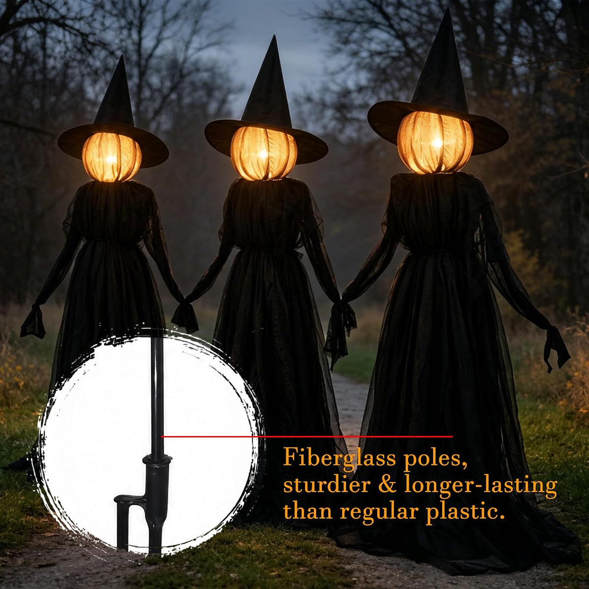 NEROSUN Halloween Witches Decorations Outdoor, 5 FT Set of 3 Light Up Holding...
