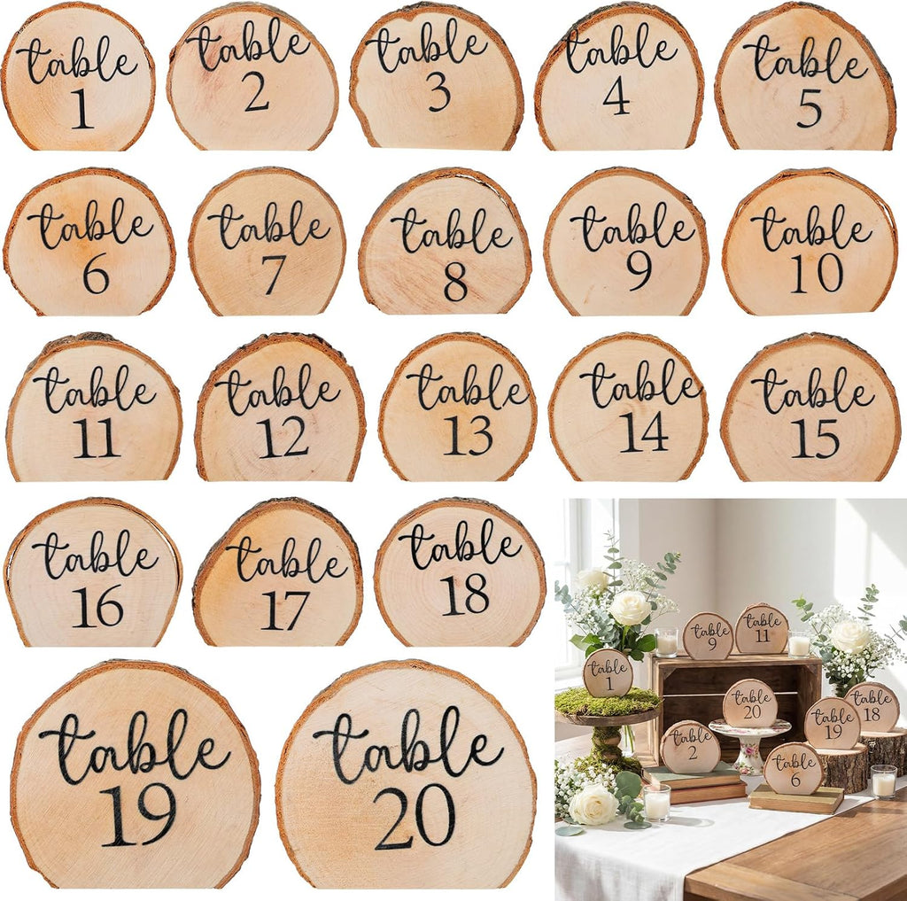 Novabright 20 Pcs 1 to 20 Numbers Rustic Wood Table Numbers Set Wedding Table Number for Wedding Centerpieces Banquet Seating Rustic Party Anniversary Event Decoration