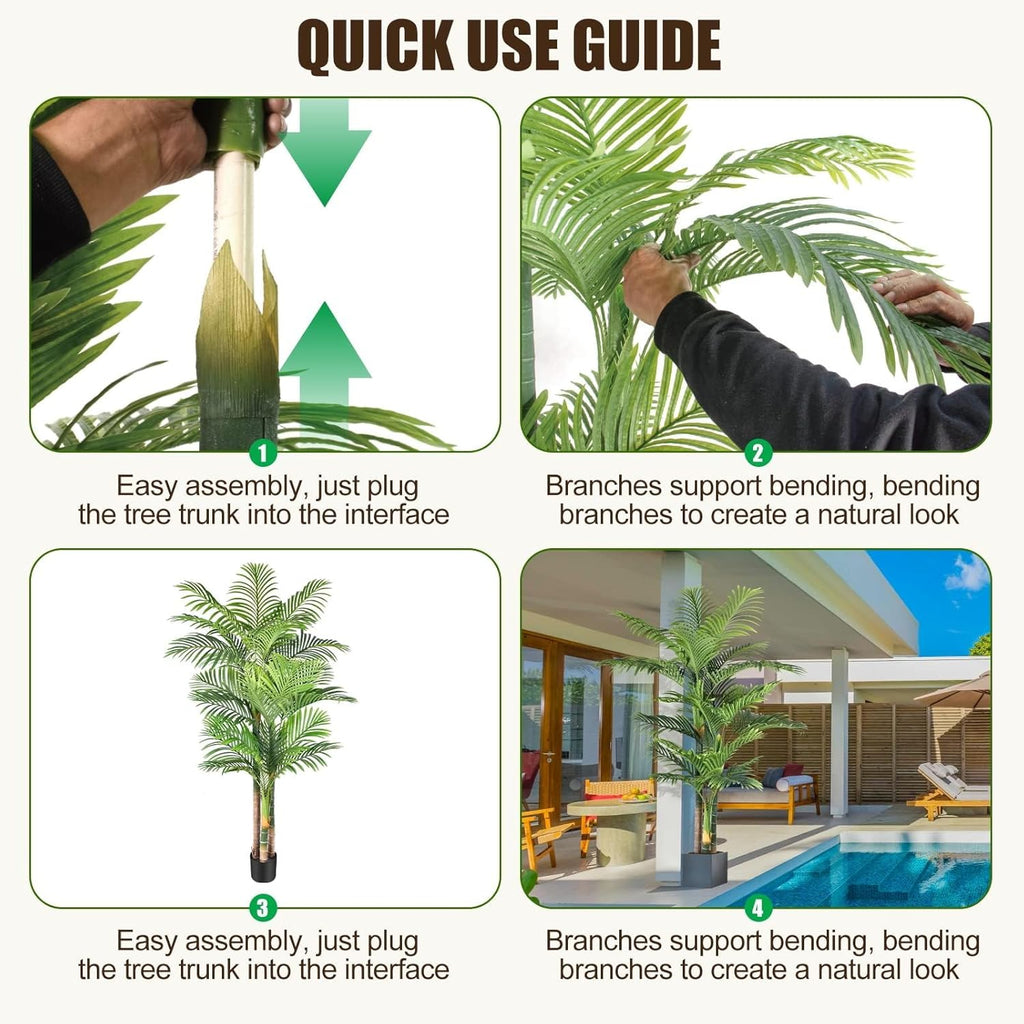 6ft tall triple golden cane palm artificial tree, package contents